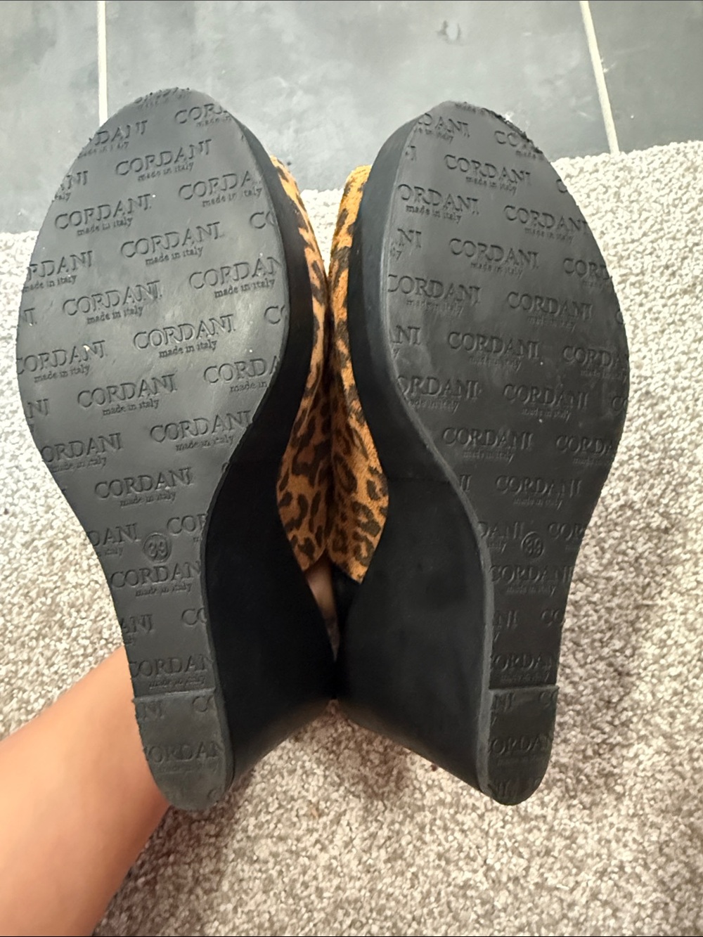 Cordani Leopard Print Open-Toe Slingback Wedge Sandals - Brown/Black - Picture 3 of 4
